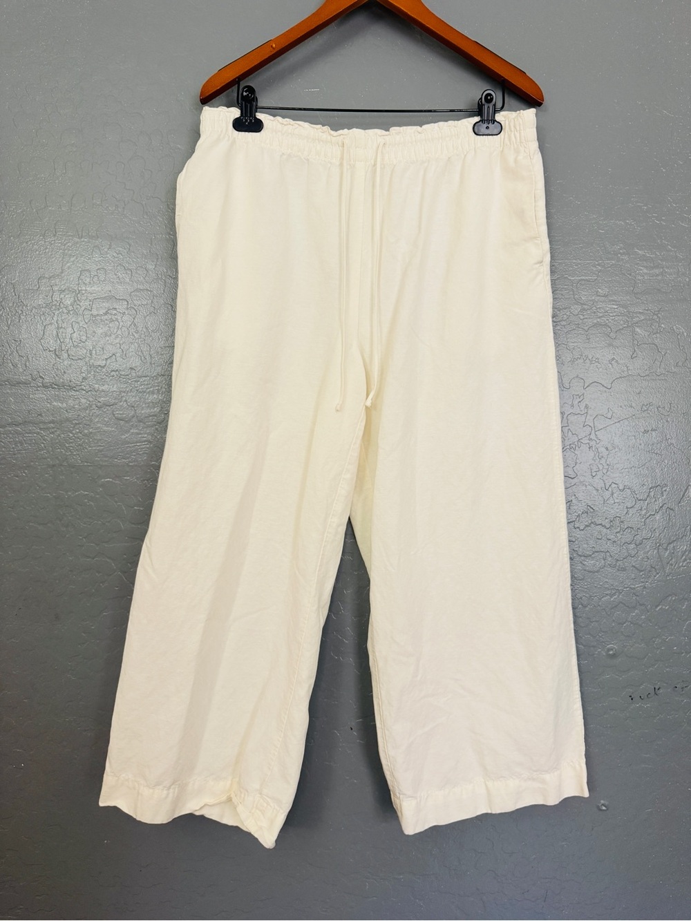 H&M Ivory Linen-Blend Elastic Waist Pants